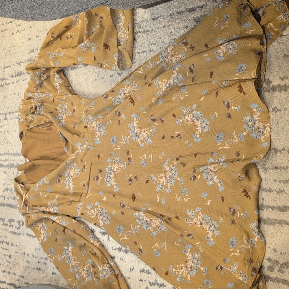 Free People Floral Lilou vneck Bell Sleeve Mini Wrap Dress - Picture 6 of 10
